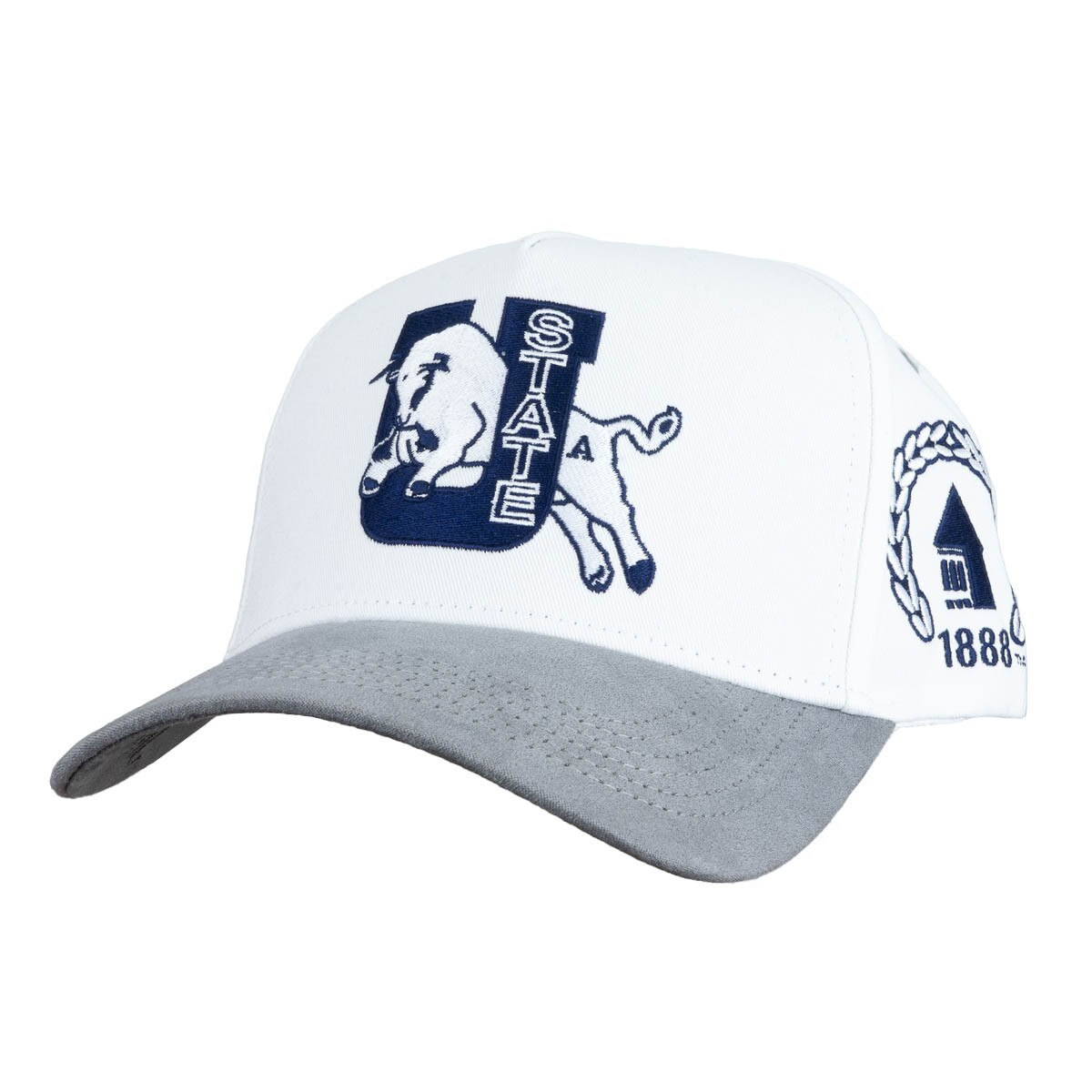 Utah State Retro Jumping Bull Logo Woodn Grail Cap White